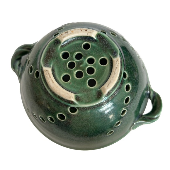 Studio Art Pottery Colander Strainer Fruit Bowl Ceramic Green Blue Hand Made - Picture 6 of 8